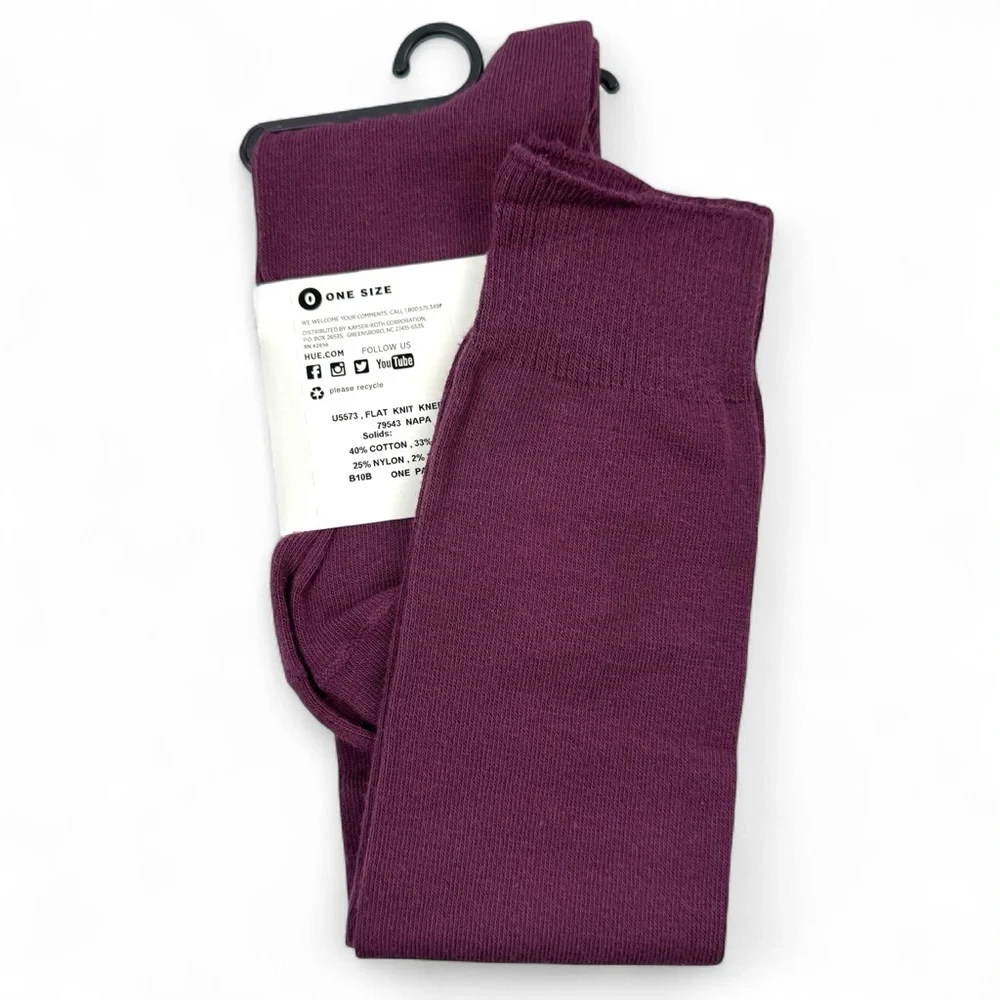 Hue Womens Napa Burgundy Flat Knit Knee Socks One Size‎ Fits Most 2 Pairs